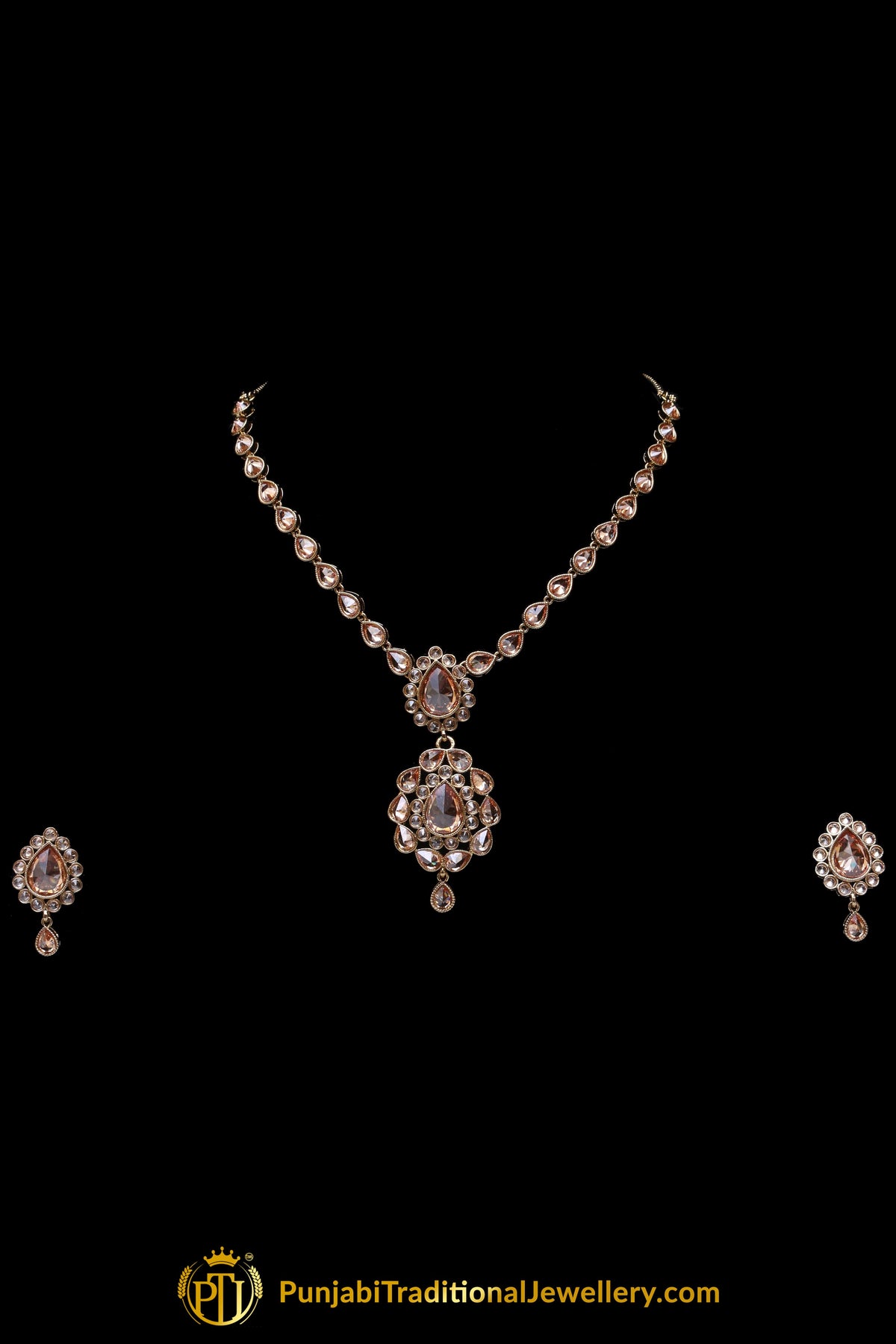 Golden Polki Necklace Set By Punjabi Traditional Jewellery