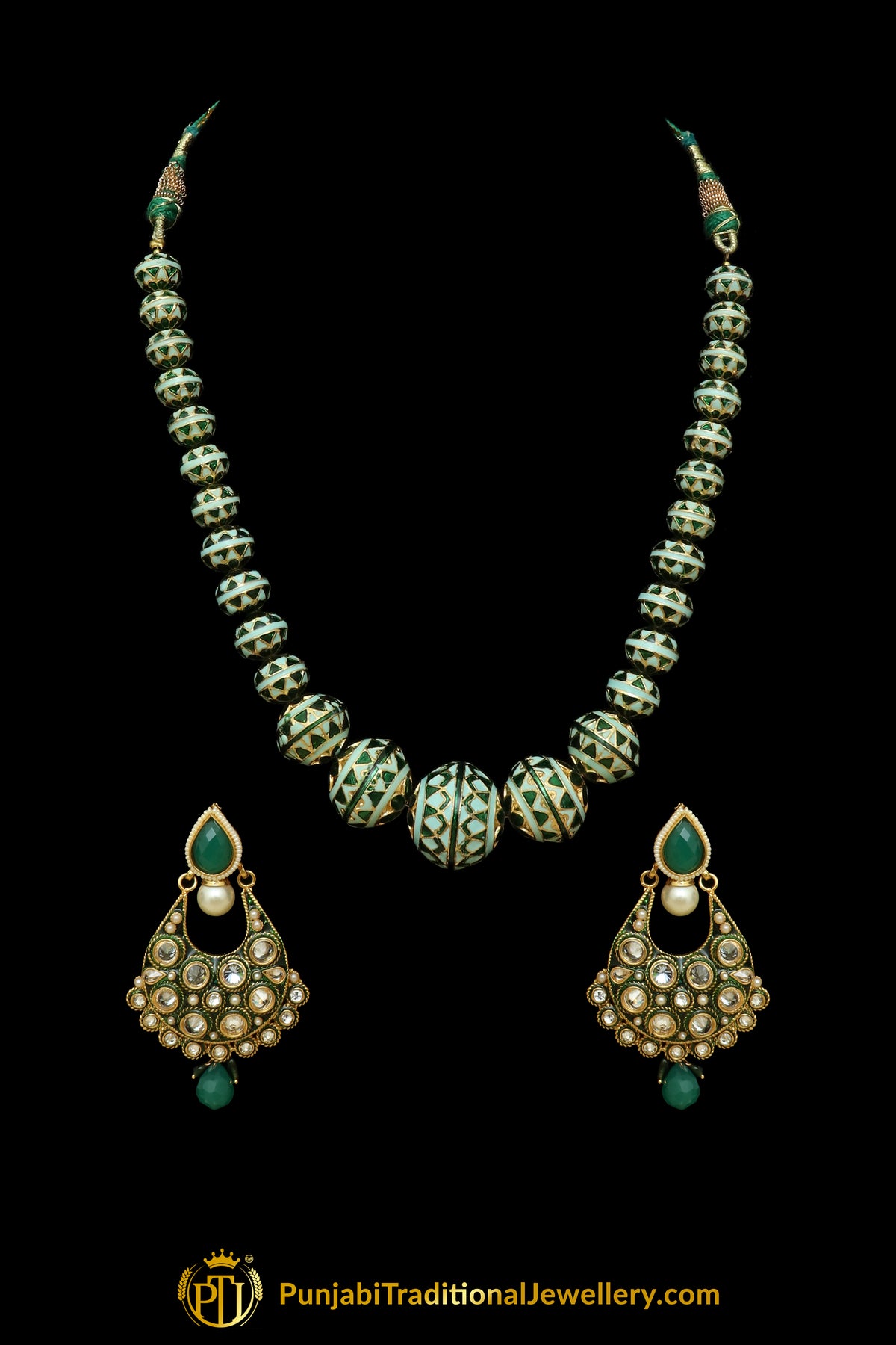 Green & Firozi Jodha Mala Necklace Set By Punjabi Traditional Jewellery