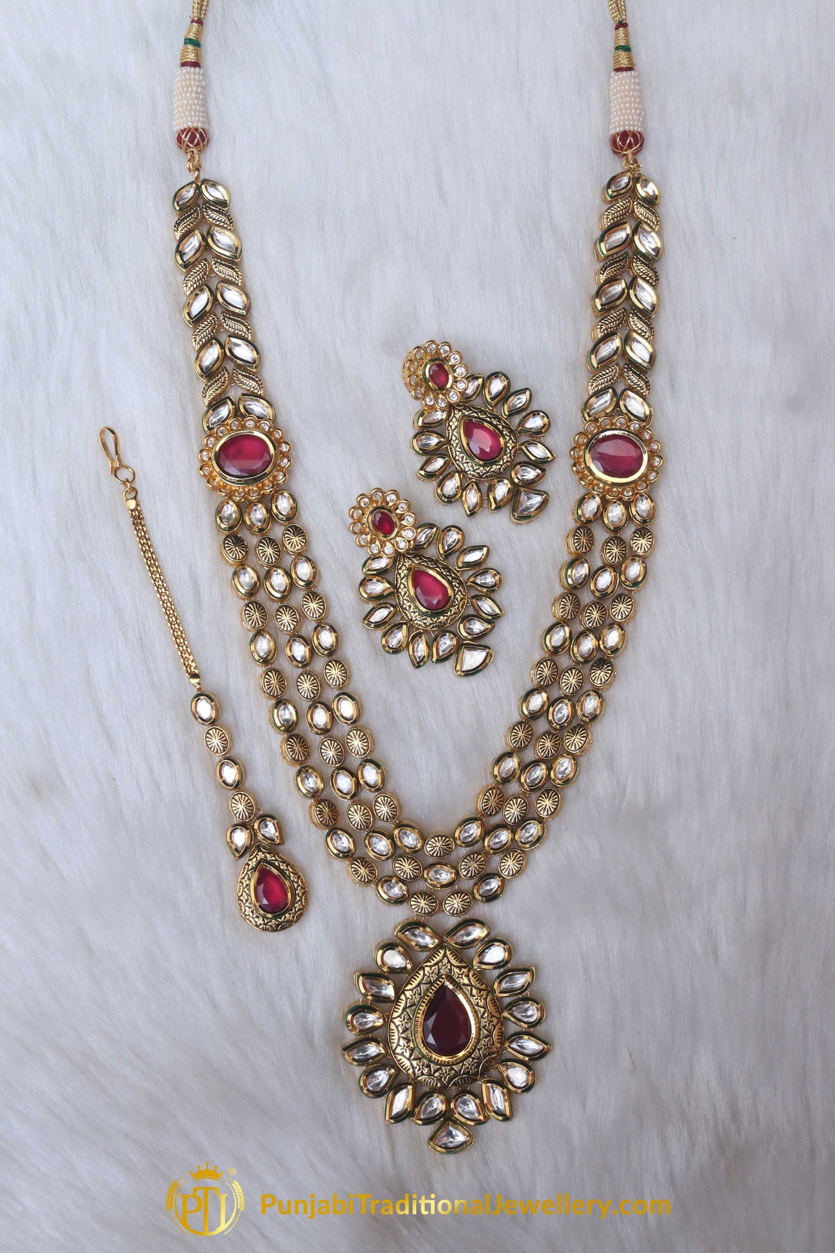 Triple Stringed Kundan With Pendant Necklace Set By Punjabi Traditional Jewellery
