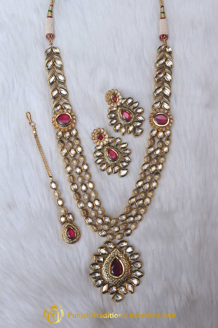 Triple Stringed Kundan With Pendant Necklace Set By Punjabi Traditional Jewellery