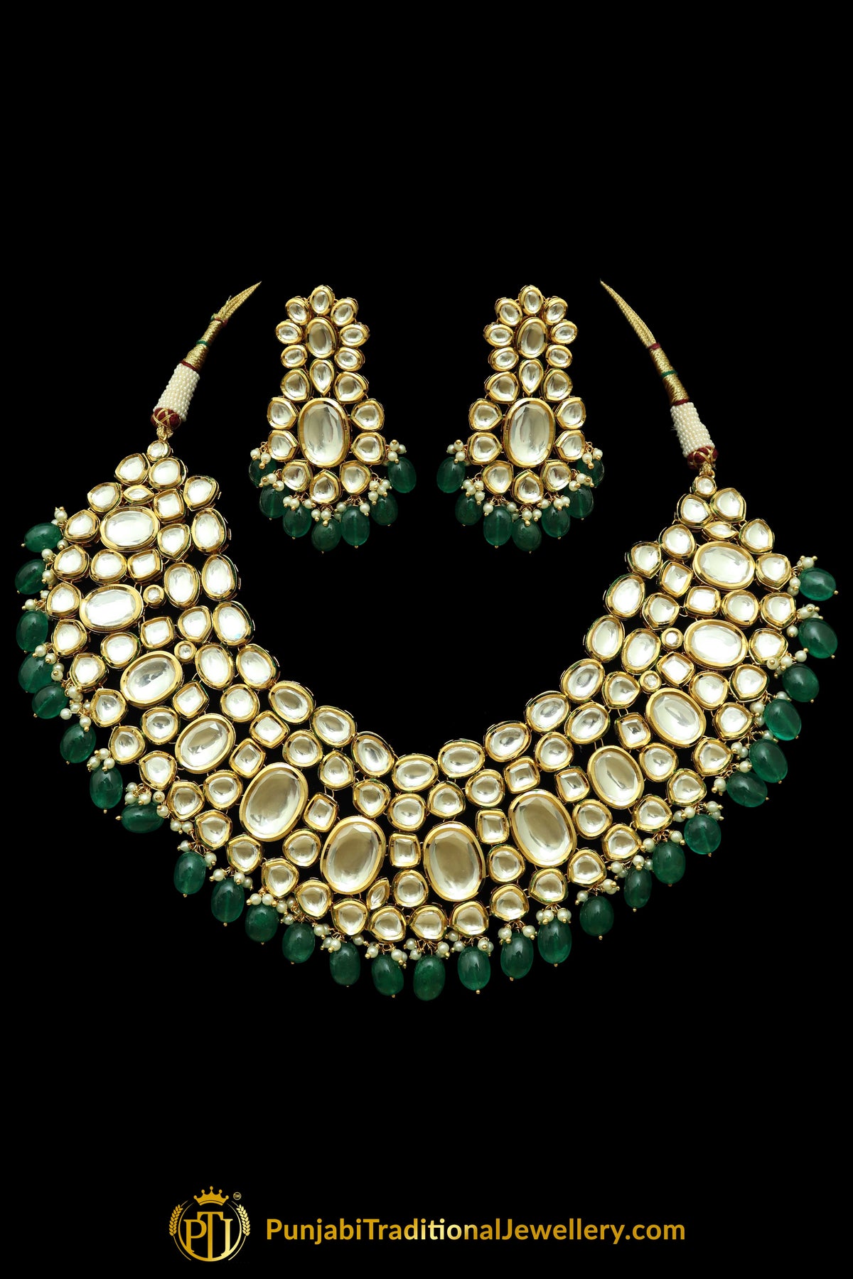 Green Kundan Necklace Set By Punjabi Taditional Jewellery
