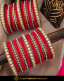 Hot Pink Thread Pearl Bangle Set (Both Hand Pair) | Punjabi Traditional Jewellery Exclusive