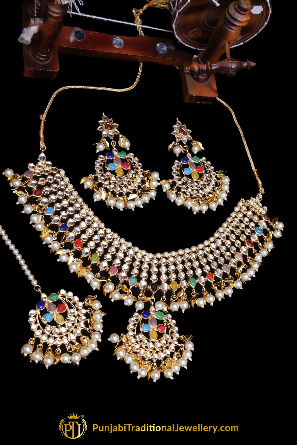 Multi Pearl Kundan Necklace Set Punjabi Traditional Jewellery