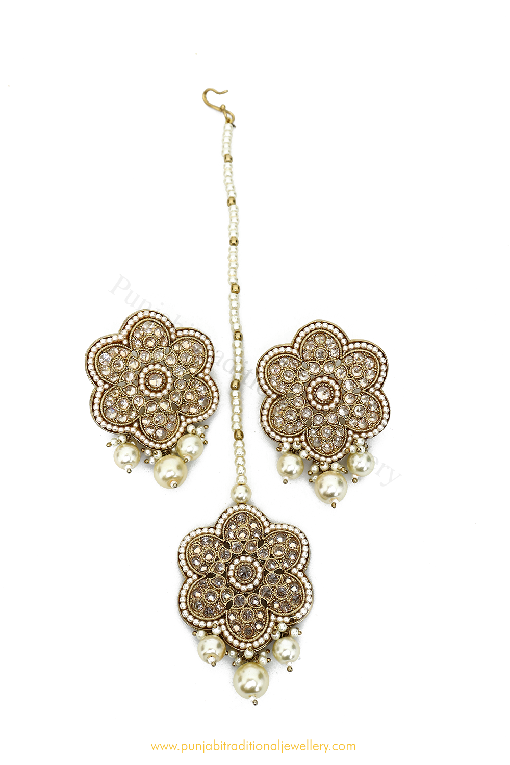 Antique Gold Finished Champagne Stone Studs  & Tikka Set By PTJ