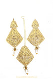 Gold Finished Pearl Jadau Earrings & Tikka Set By PTJ