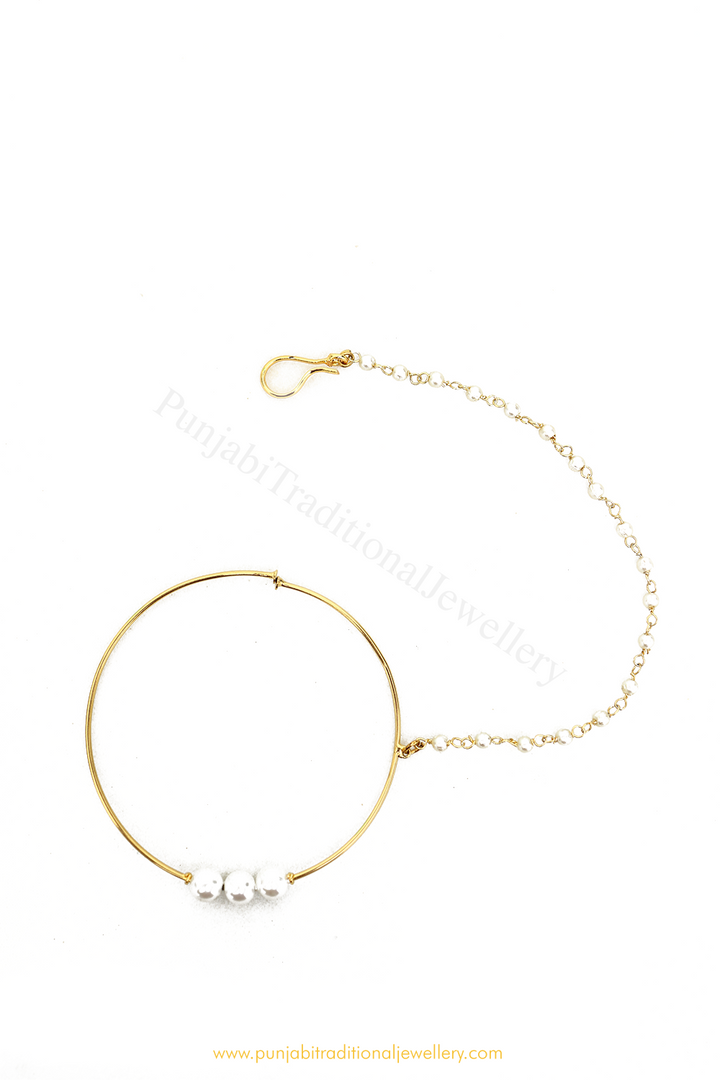 Gold Plated Plain Pearl Nath By PTJ