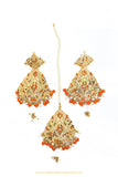 Gold Finished Moonga Jadau Earrings & Tikka Set By PTJ