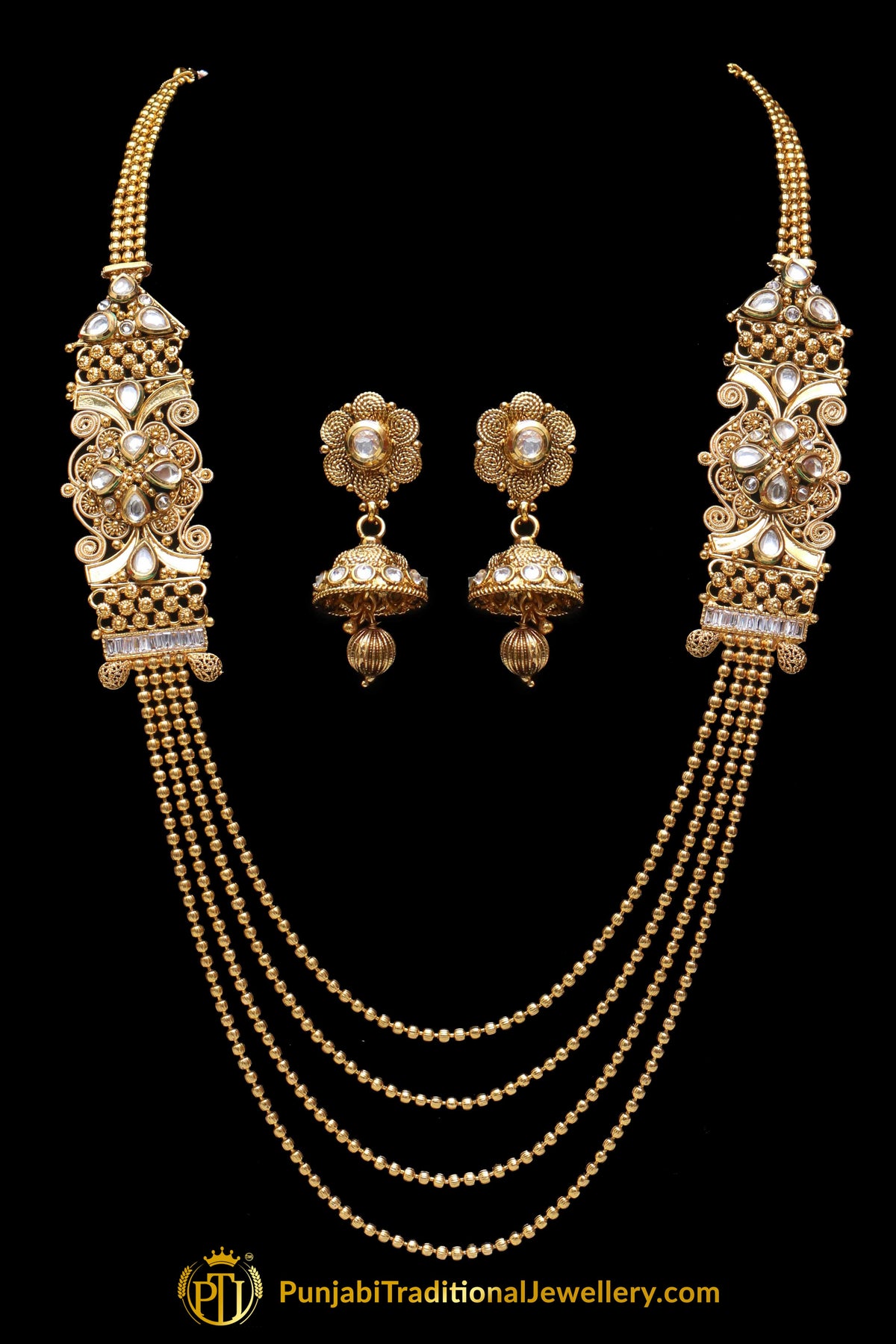 Golden Polki Necklace Set By Punjabi Traditional Jewellery