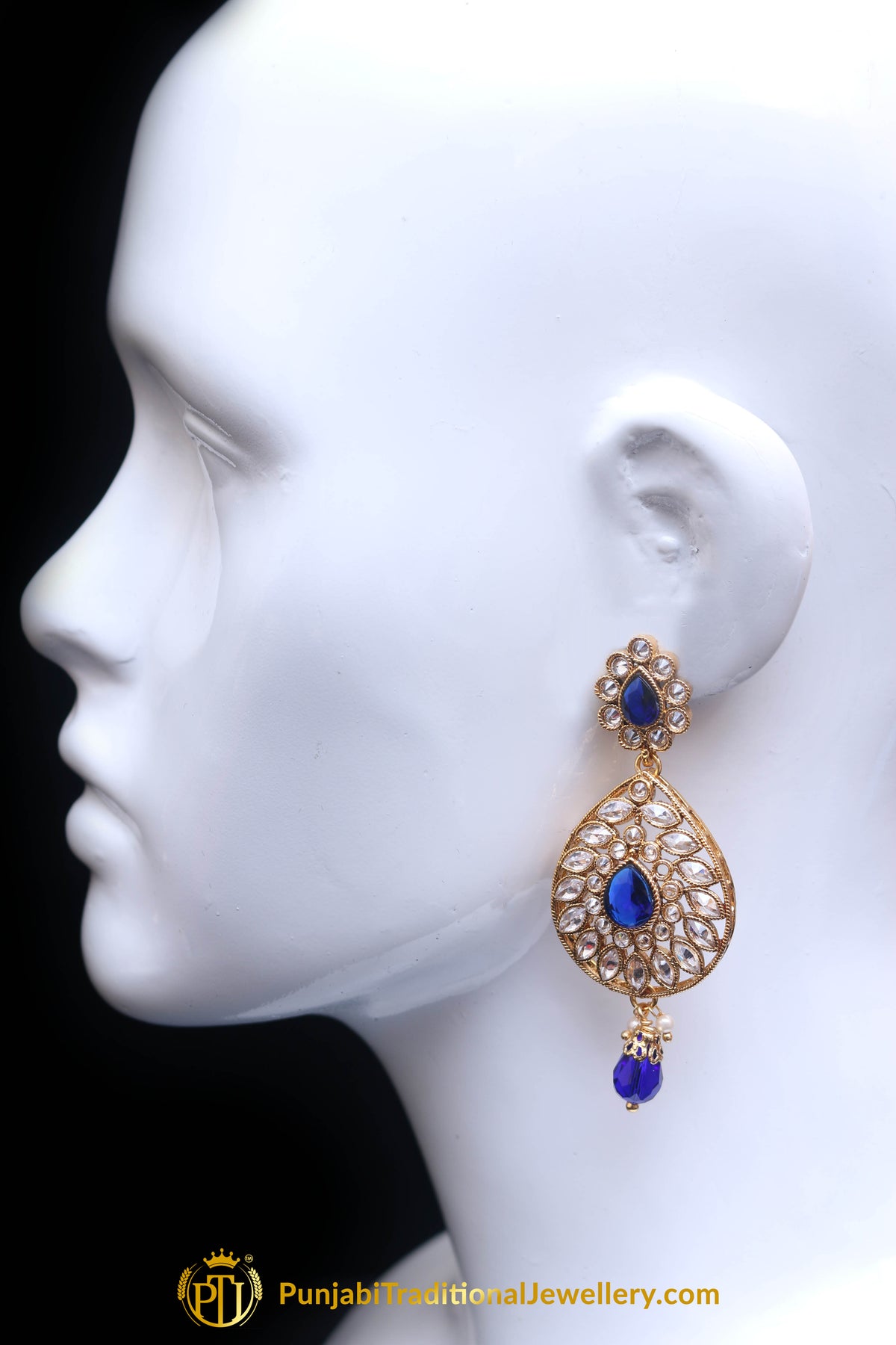 Polki Blue Earrings By Punjabi Traditional Jewellery