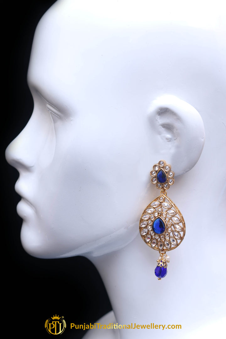 Polki Blue Earrings By Punjabi Traditional Jewellery