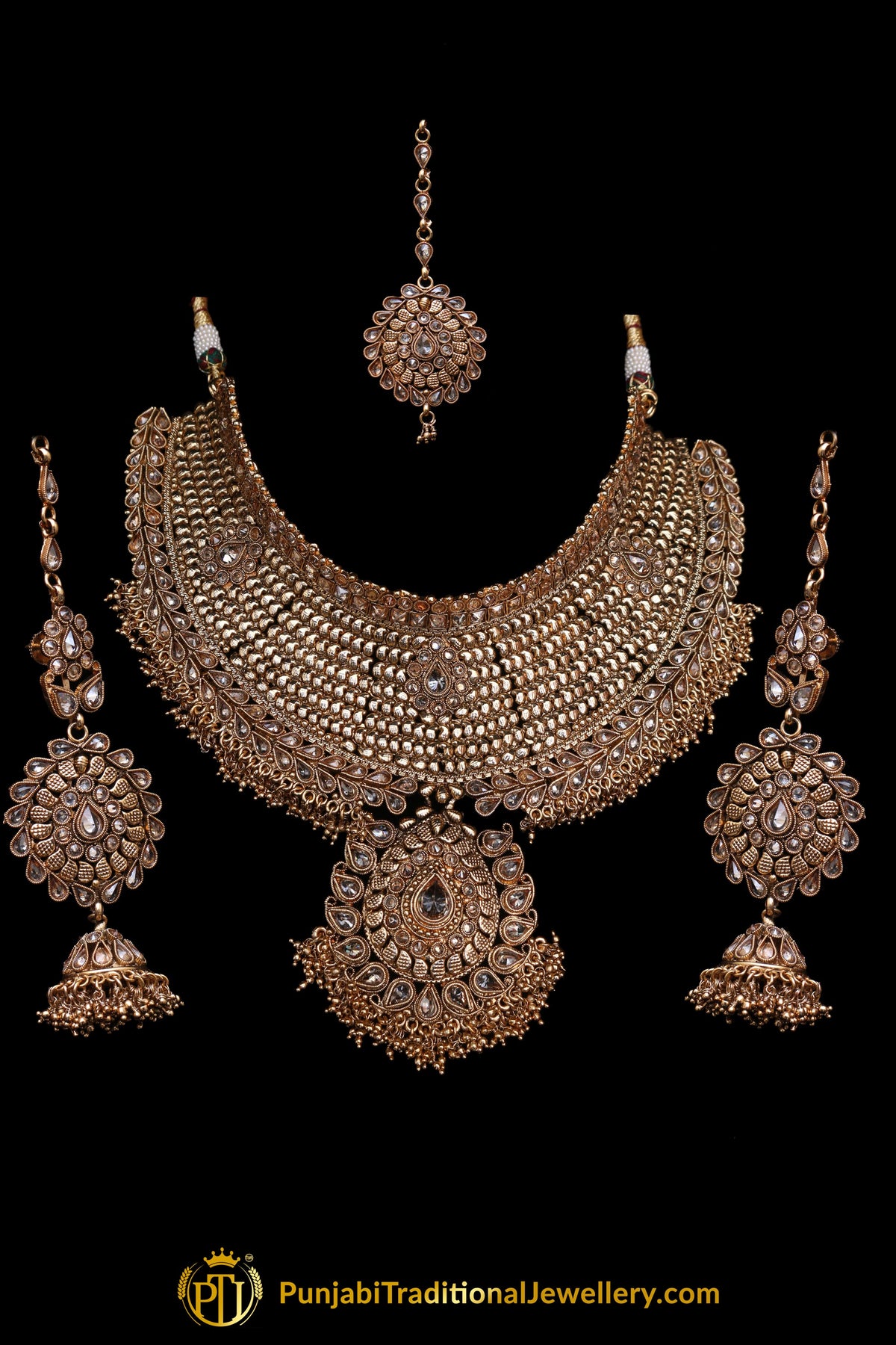 Antique Gold Polki Choker Necklace Set By Punjabi Traditional Jewellery
