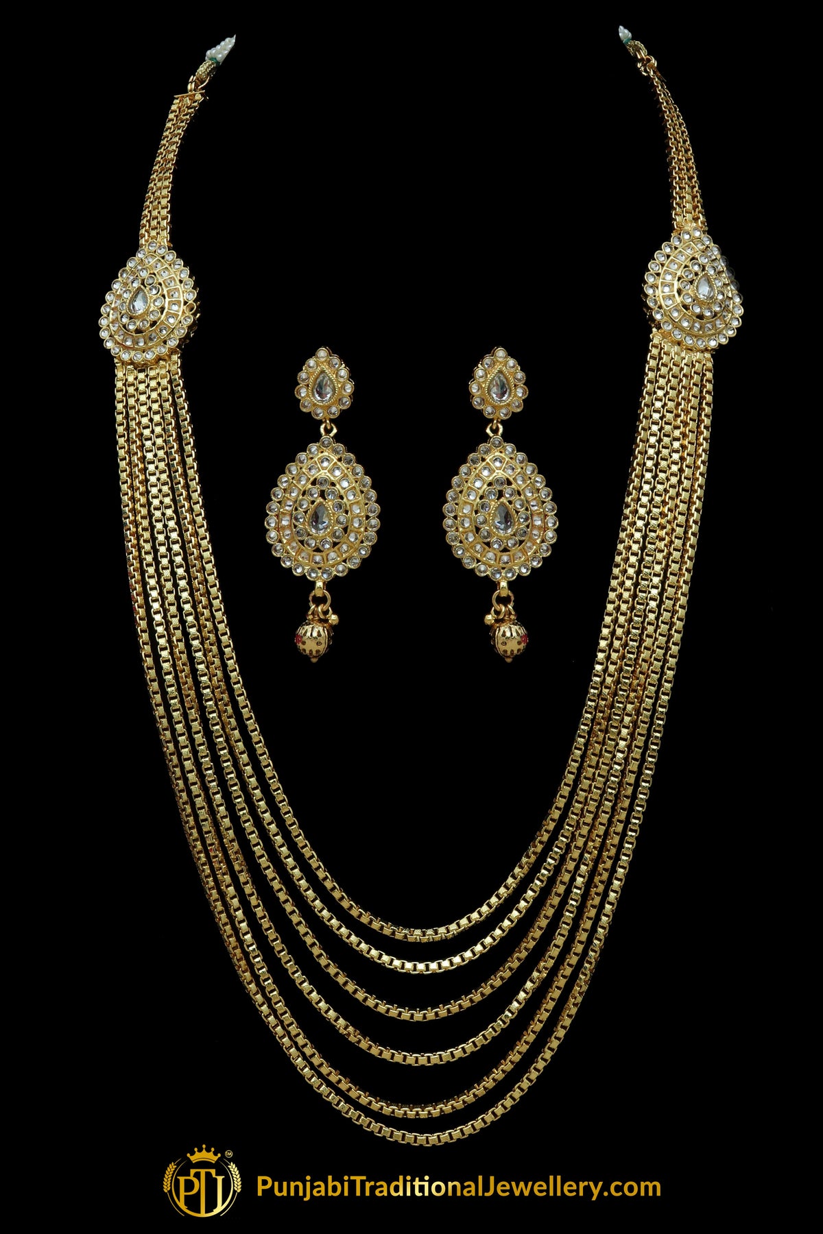 Gold Plated Polki Necklace Set By Punjabi Traditional Jewellery