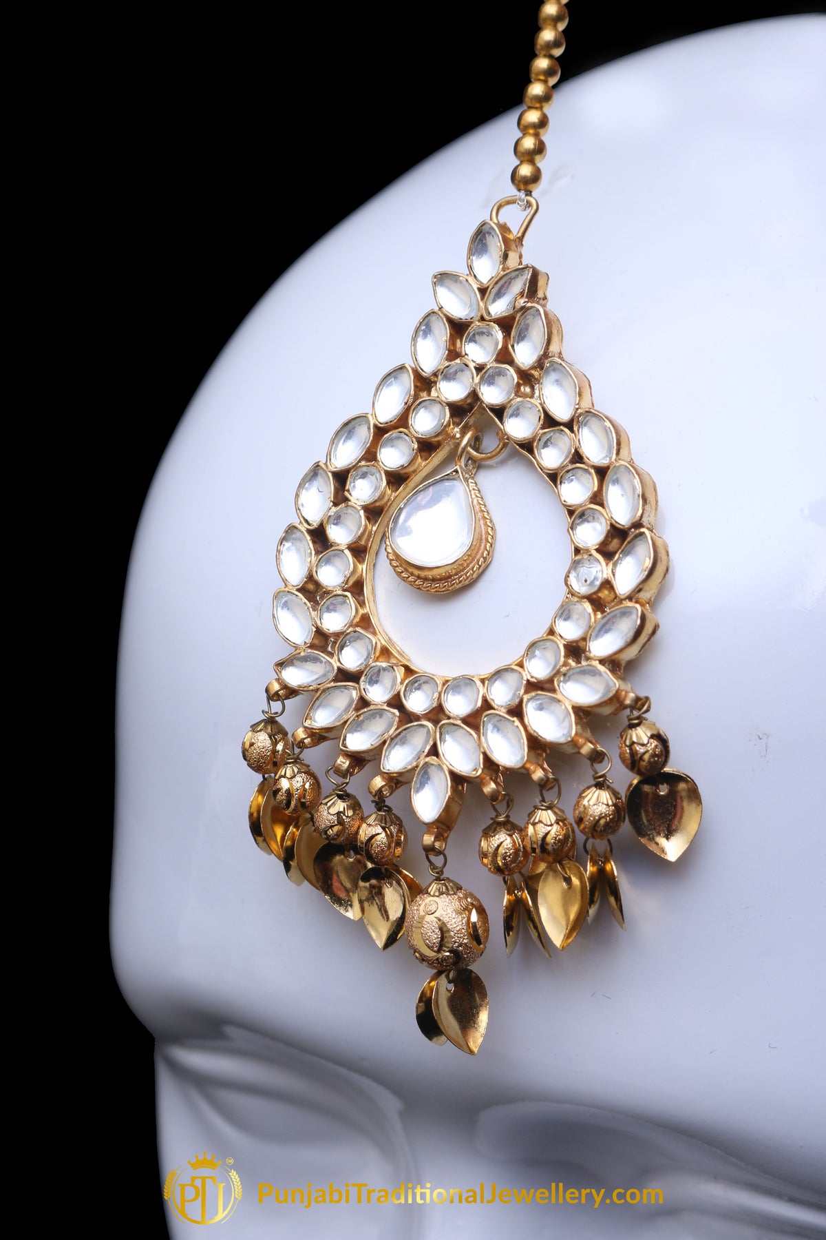 Golden Kundan Pippal Patti Earring Tikka Set By Punjabi Traditional Jewellery