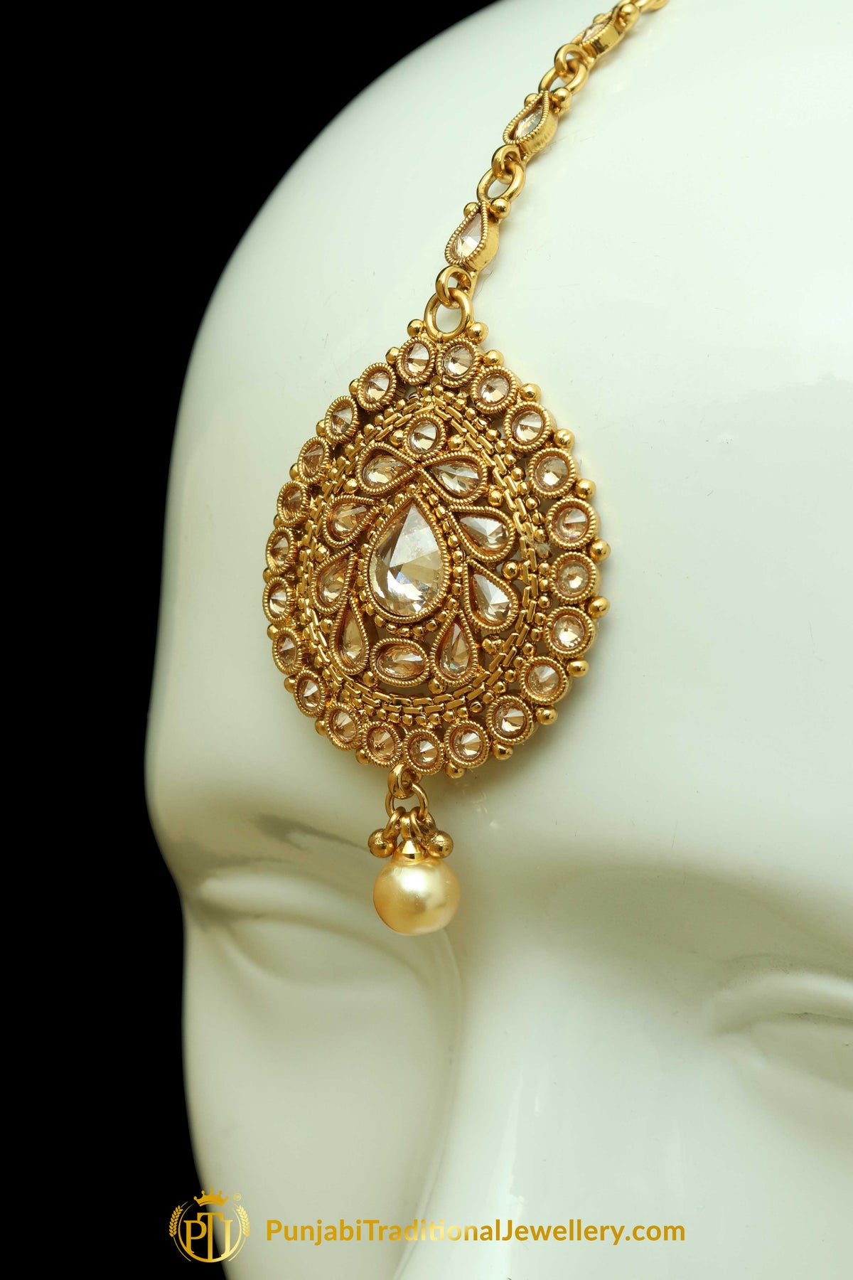 Golden Polki Earrings Tikka Set By Punjabi Traditional Jewellery