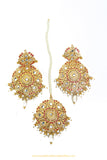 Gold Finished MOnga Jadau Earrings & Tikka Set By PTJ
