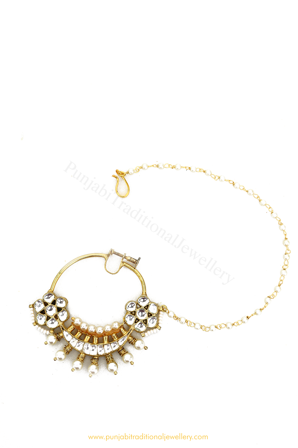 Gold Plated Kundan Nath By PTJ