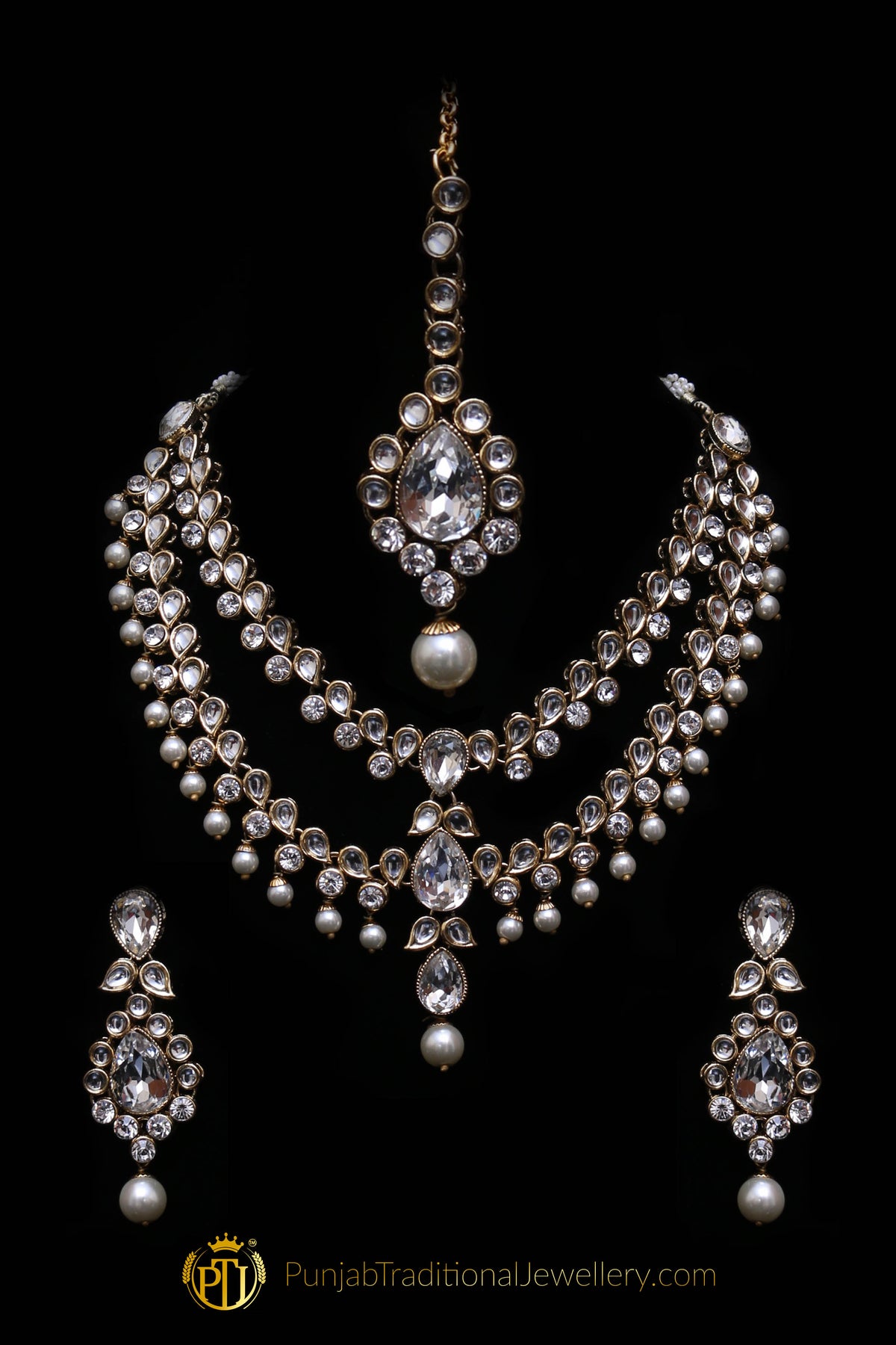 White Pearl Kundan Necklace Set By Punjabi Traditional Jewellery