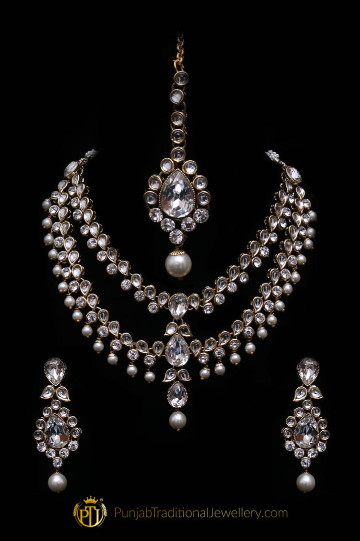 White Pearl Kundan Necklace Set By Punjabi Traditional Jewellery