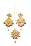 Gold Finished Monga Jadau Earrings & Tikka Set By PTJ