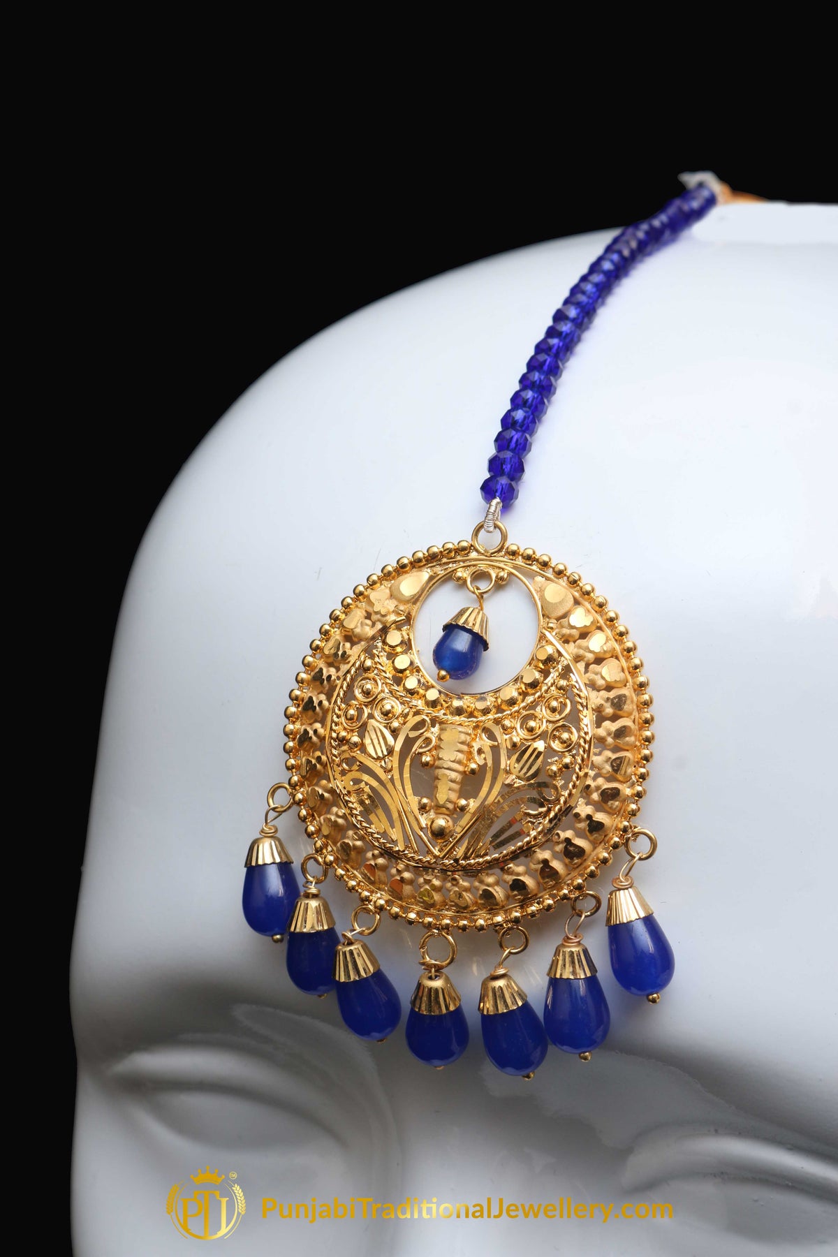 Aara Blue Gold Plated Pearl Earring Tikka Set By Punjabi Traditional Jewellery