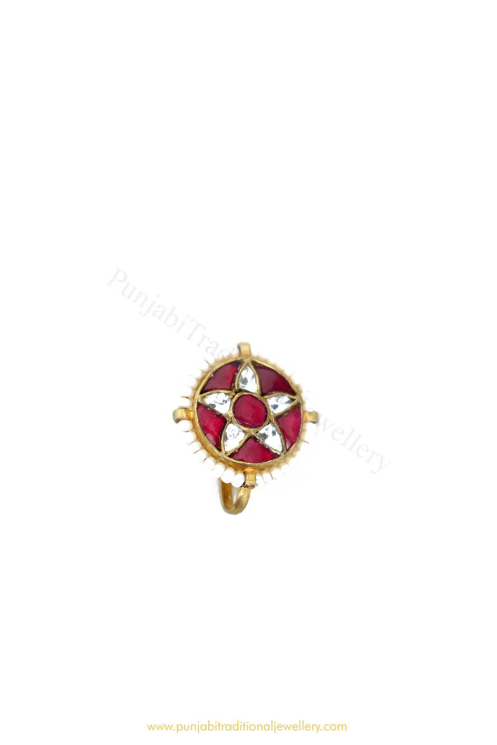 Gold Plated Rubby Kundan Nose Pin  By PTJ