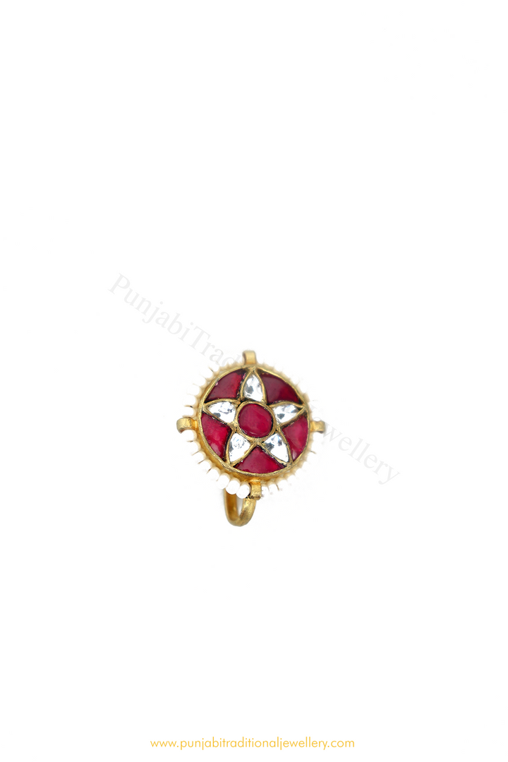 Gold Plated Rubby Kundan Nose Pin  By PTJ