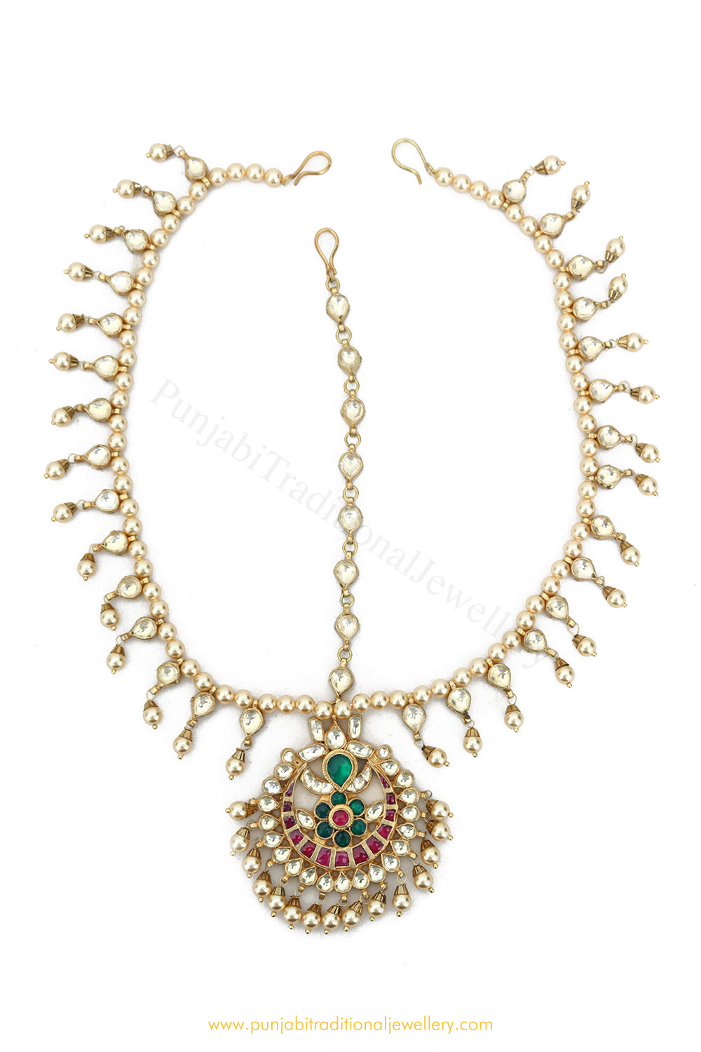 Gold Finished Rubby Emerald KUndnan Matha Patti By PTJ Exclusive