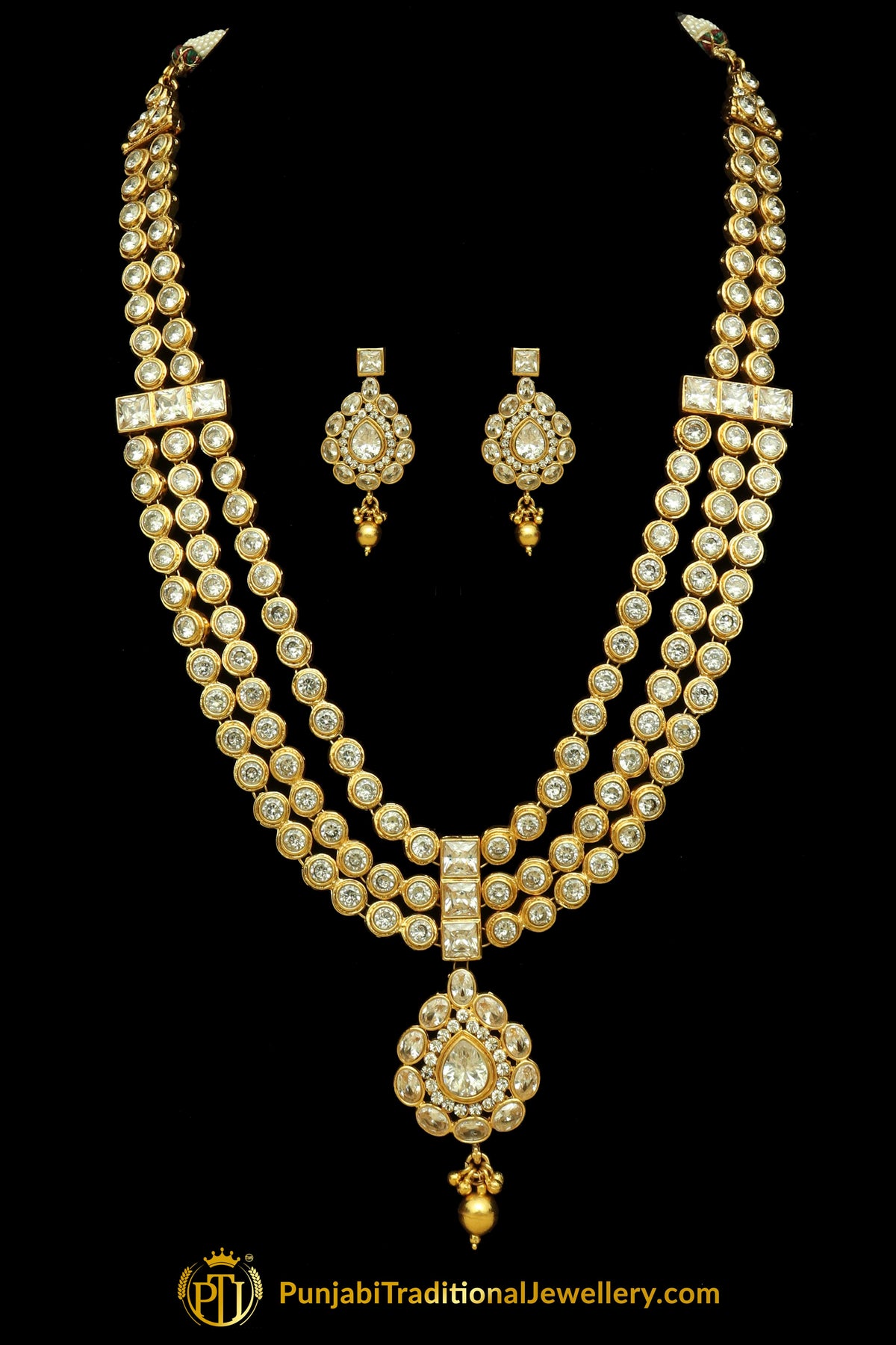Gold Plated Polki Necklace Set By Punjabi Traditional Jewellery