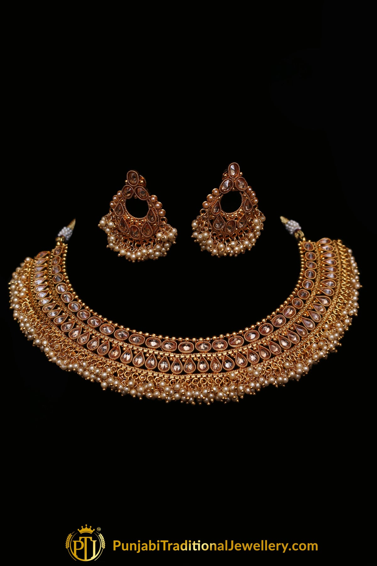 Champagne Stone Necklace Set By Punjabi Traditional Jewellery