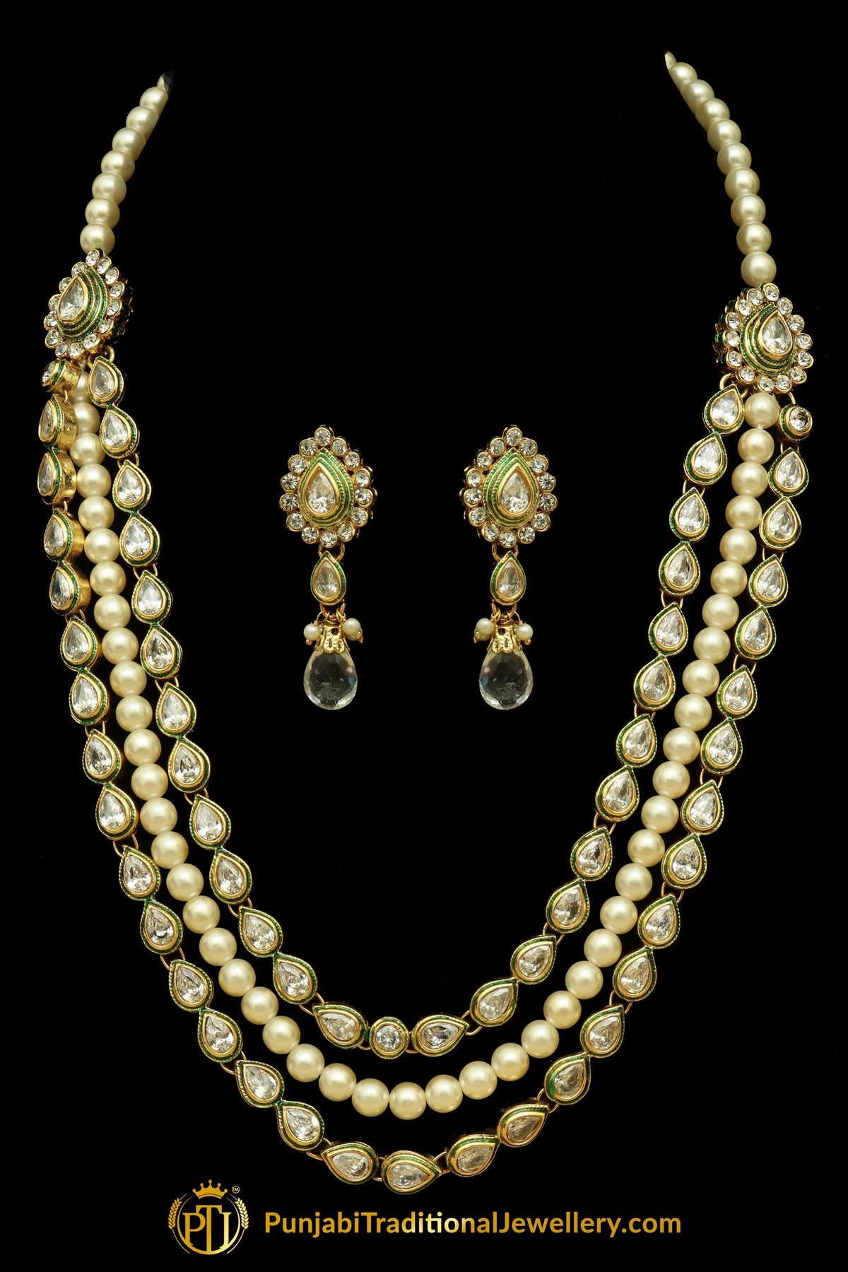 Polki Pearl Necklace Set By Punjabi Traditional Jewellery