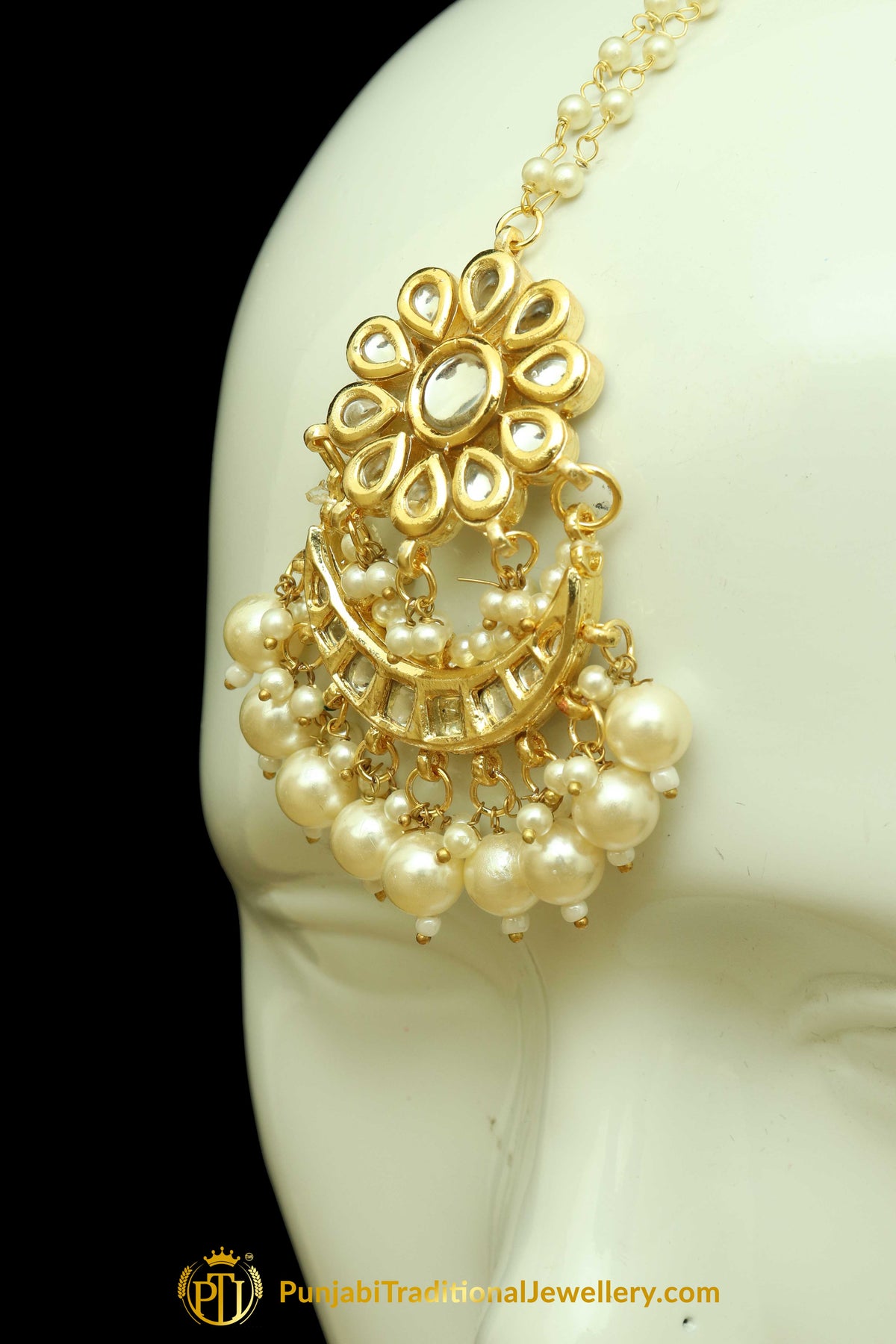 Golden Kundan Earring Tikka Set By Punjabi Traditional Jewellery