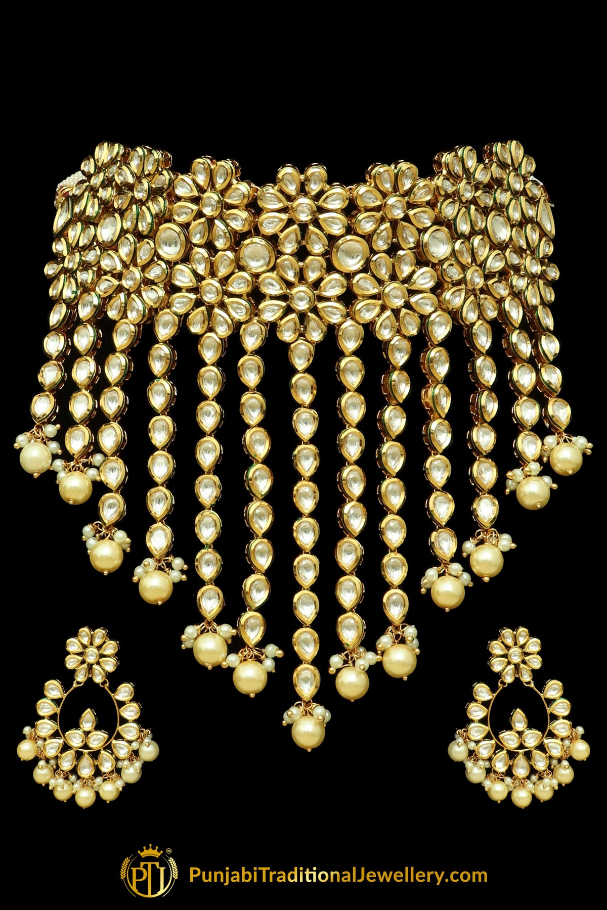 White Pearl & Kundan Choker Necklace Set By Punjabi Traditional Jewellery