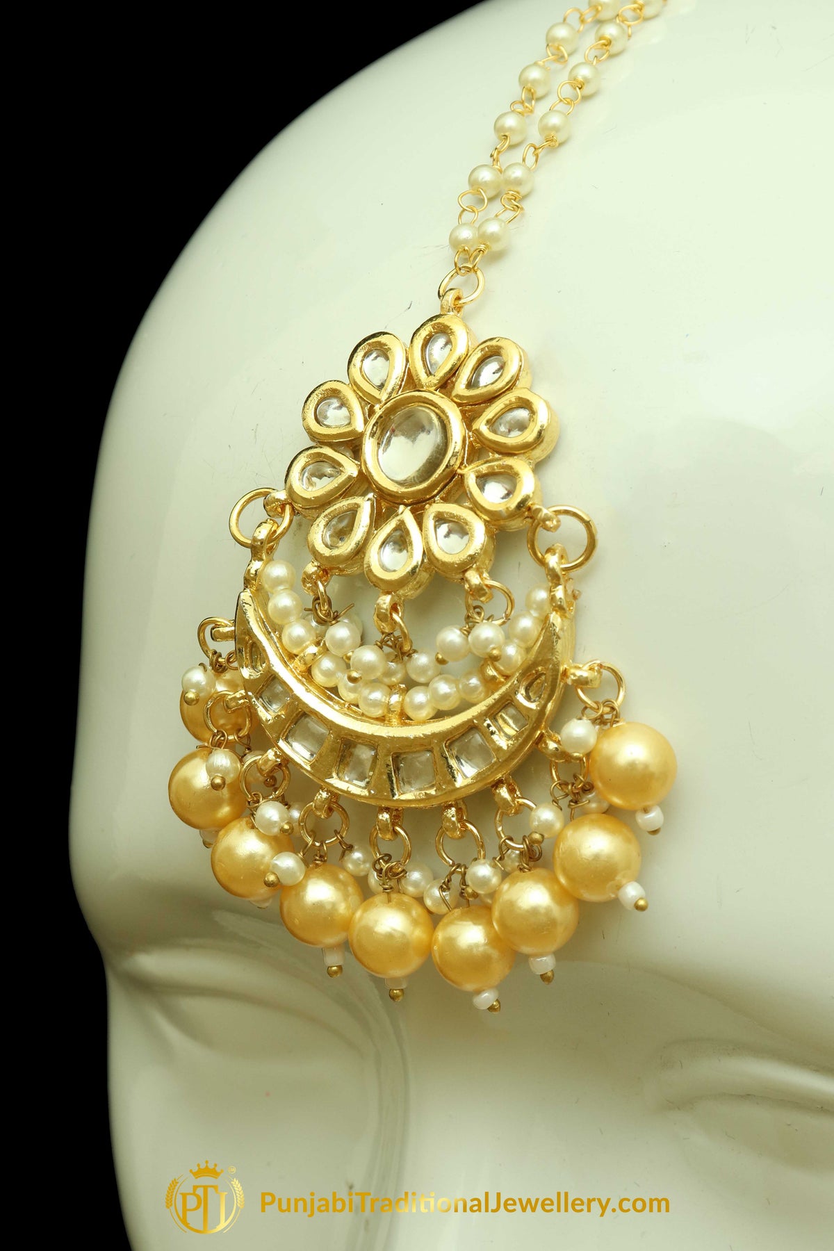Golden Kundan Earring Tikka Set By Punjabi Traditional Jewellery