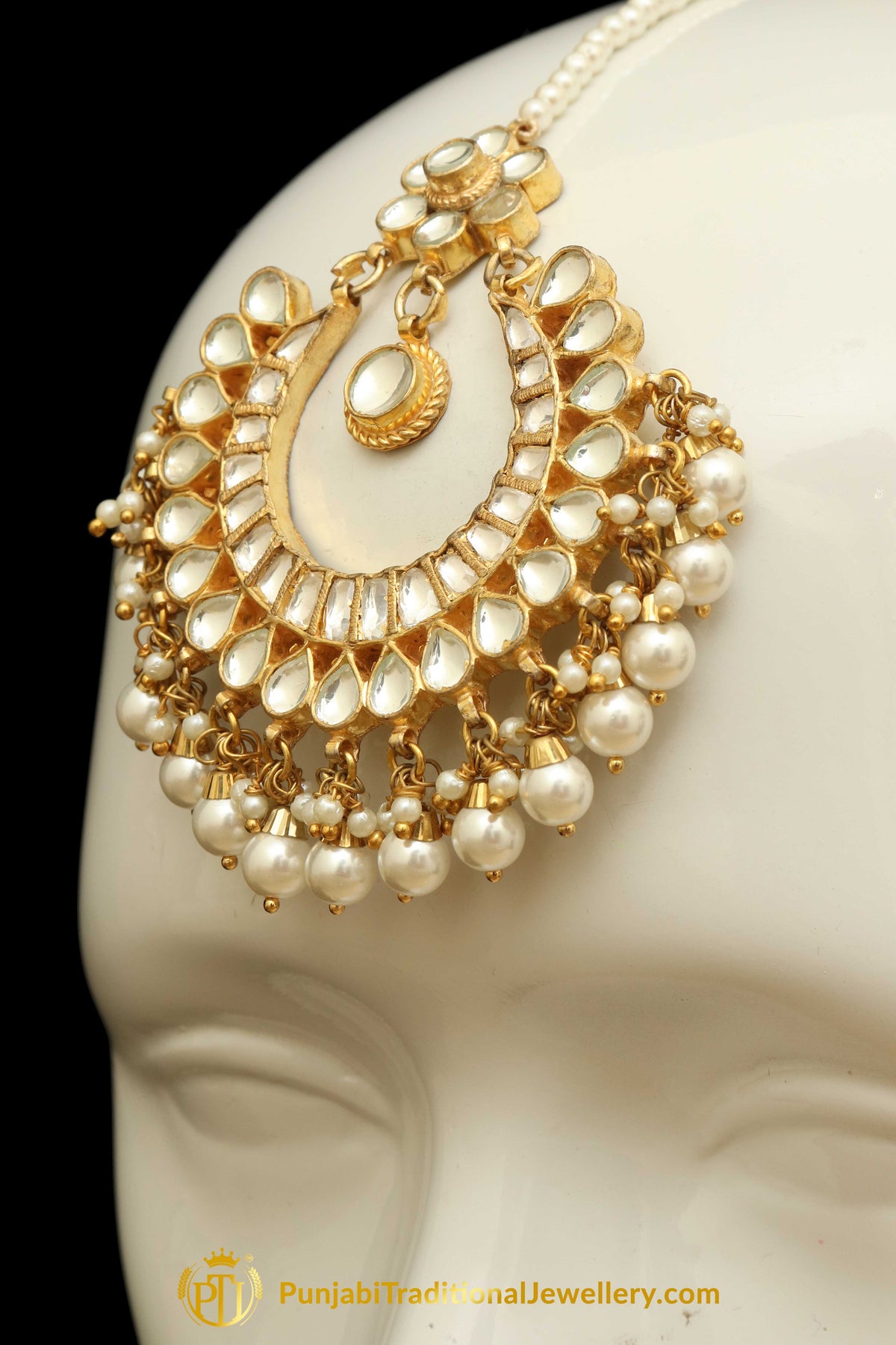 Golden Kundan Pearl Earring Tikka Set | Punjabi Traditional Jewellery Exclusive