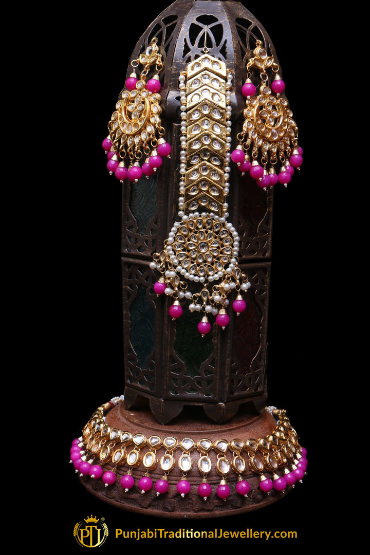 Pink Pearl Kundan Necklace Set Punjabi Traditional Jewellery