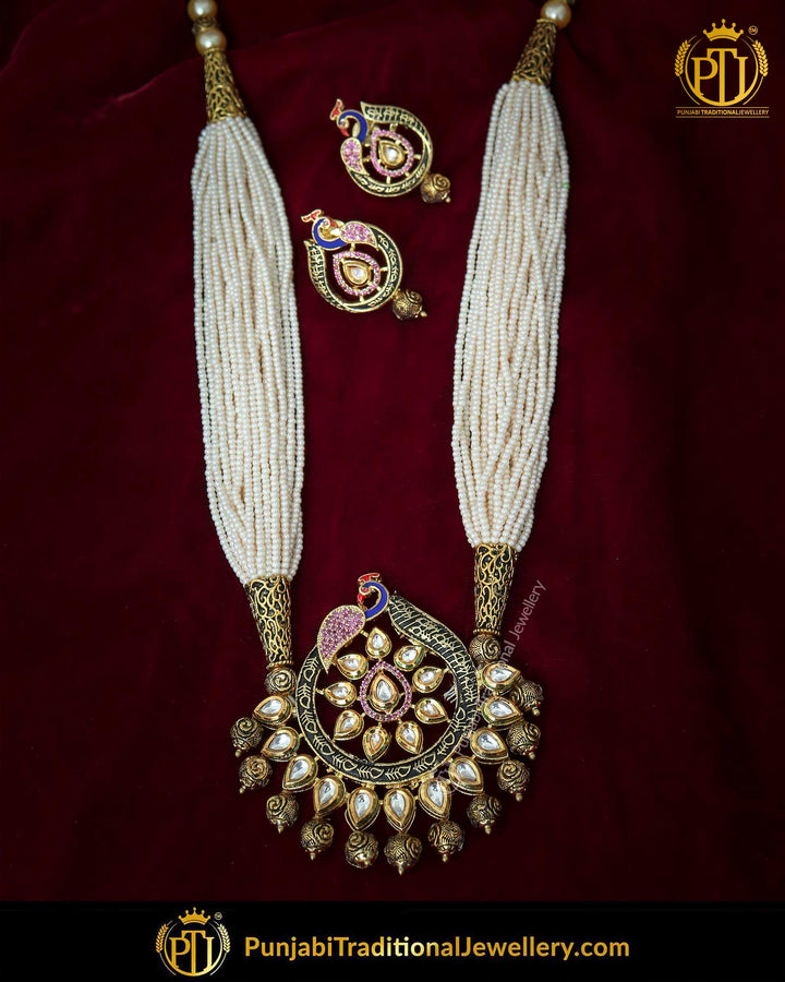 Antique Gold Mugal Peacock Kundan Mala Necklace Set | Punjabi Traditional Jewellery Exclusive