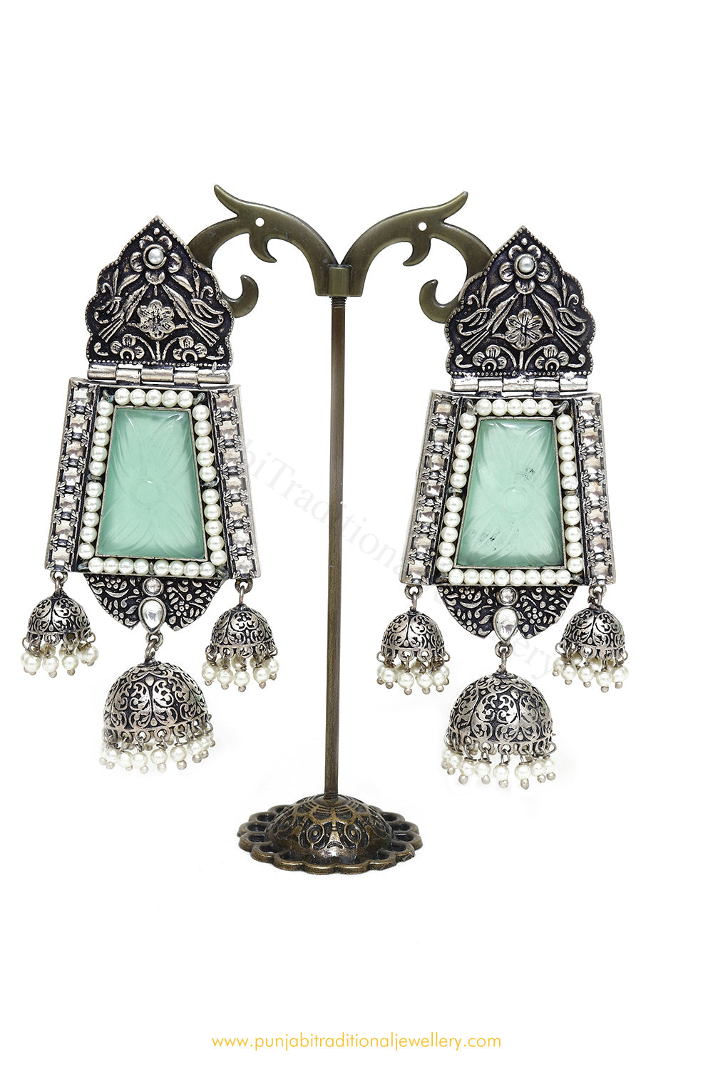 Oxidised Mint Pearl Earrings by PTJ