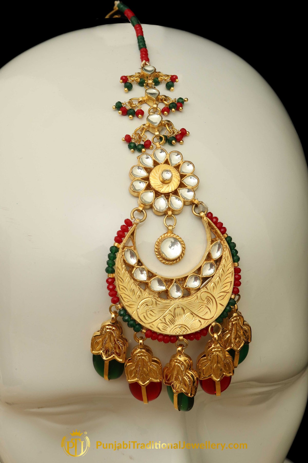 Rubby Panna Gold Plated Kundan Sahare Earring Tikka Set | Punjabi Traditional Jewellery Exclusive