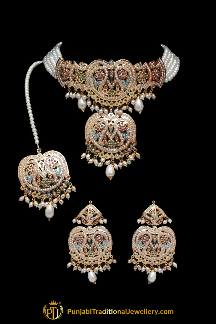 Multi Pearl Jadau Necklace Set By Punjabi Traditional Jewellery