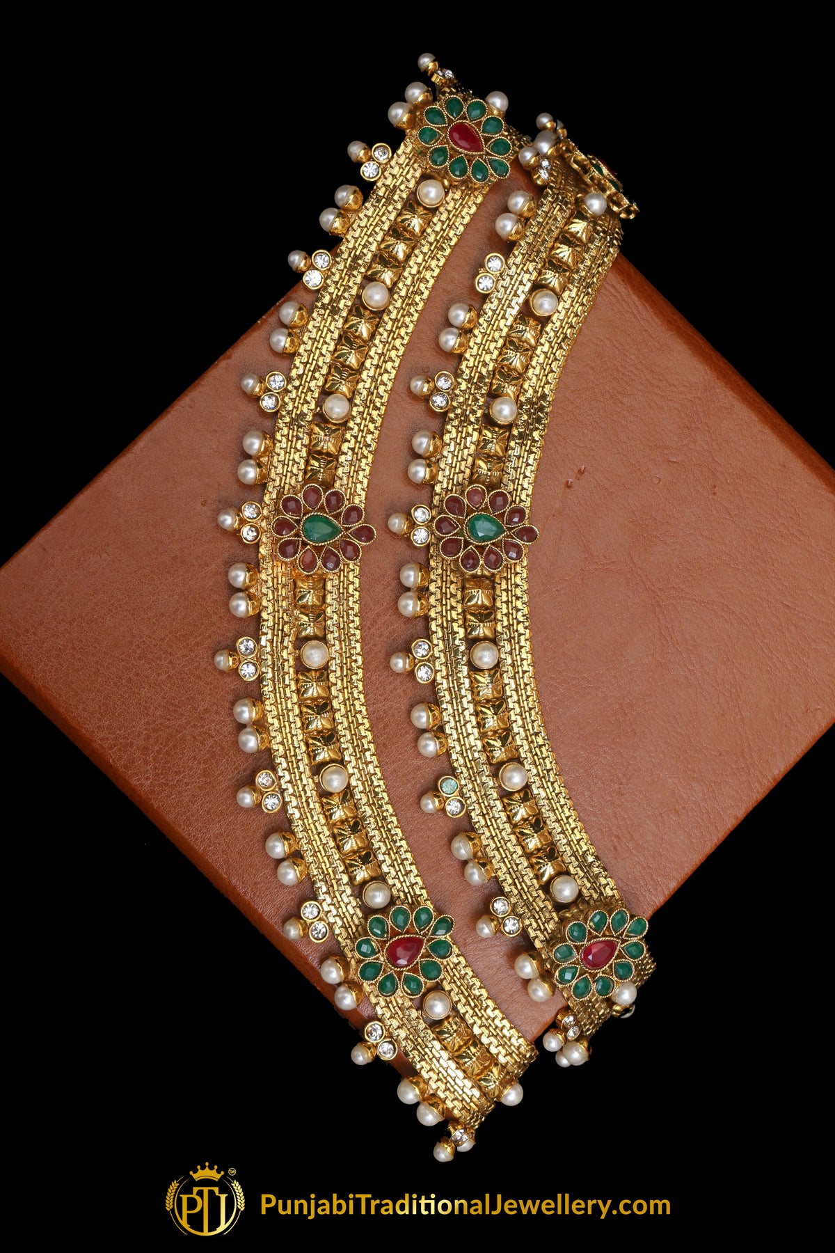 Gold Plated With Pearl Payal By Punjabi Traditional Jewellery