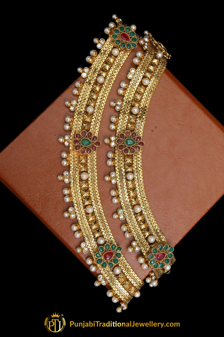 Gold Plated With Pearl Payal By Punjabi Traditional Jewellery