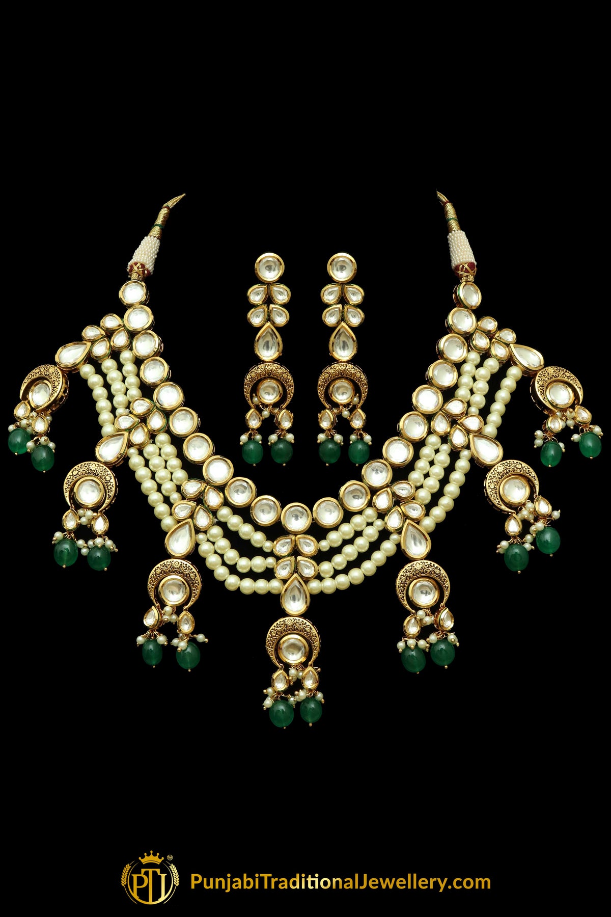 Green Kundan & Pearl Necklace Set By Punjabi Traditional Jewellery