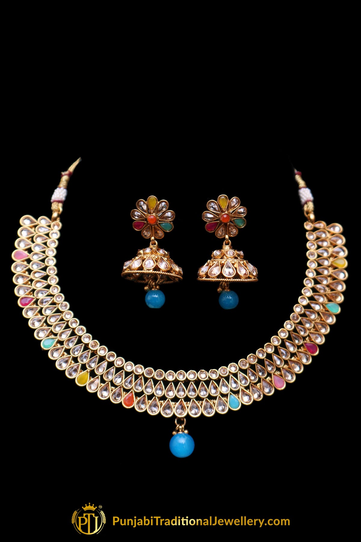 Multi Polki Necklace Set By Punjabi Traditional Jewellery