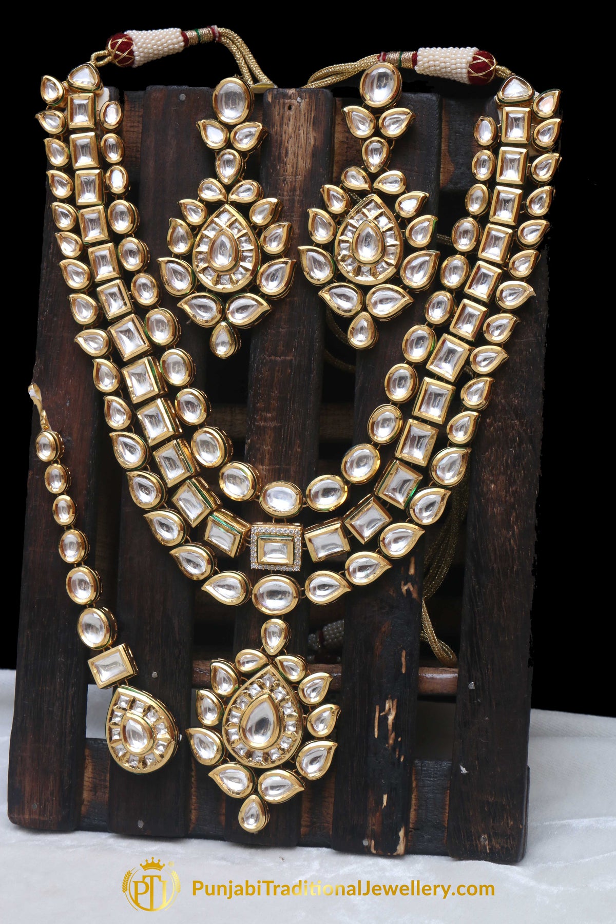 Triple Stringed Kundan With Pendant Necklace Set By Punjabi Traditional Jewellery