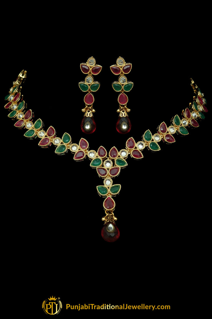 Rubby Panna Polki Necklace Set By Punjabi Traditional Jewellery