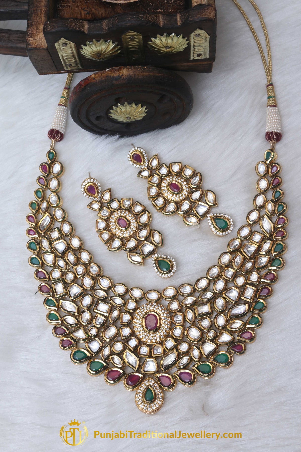 Rubby Panna Kundan Necklace Set By Punjabi Traditional Jewellery