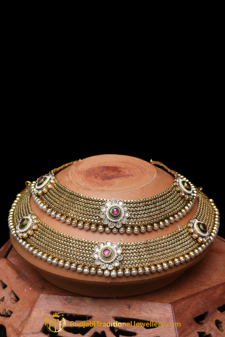 Red Antique Gold, Polki Payal By Punjabi Traditional Jewellery