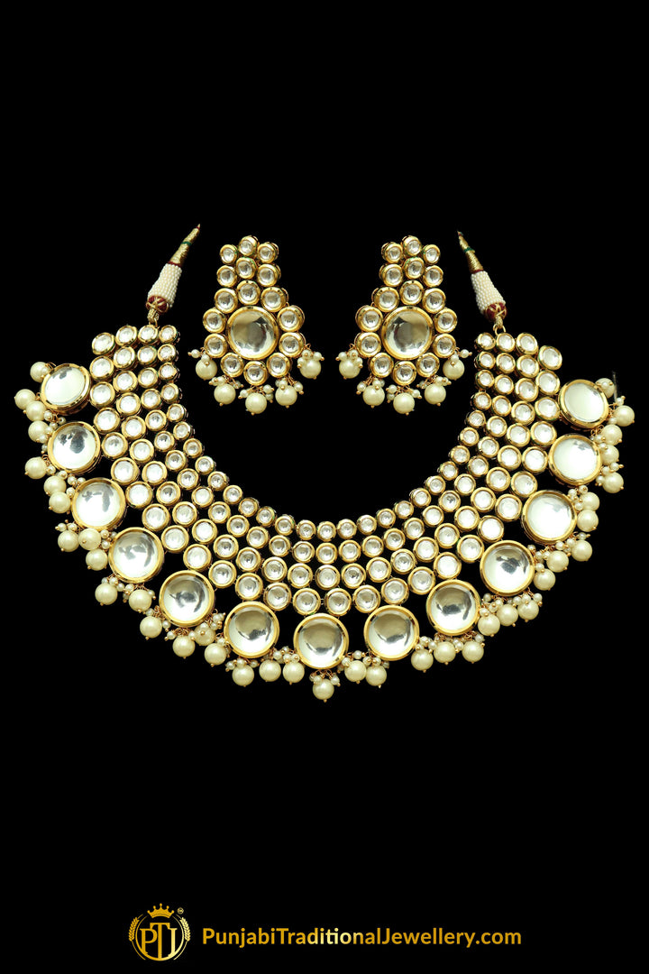 Golden Kundan Necklace Set By Punjabi Taditional Jewellery