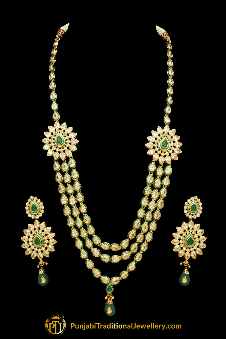 Green Polki Necklace Set By Punjabi Traditional Jewellery