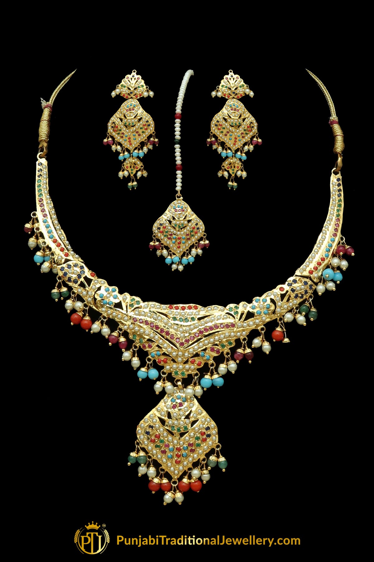 Multi Jadau Necklace Set By Punjabi Traditional Jewellery
